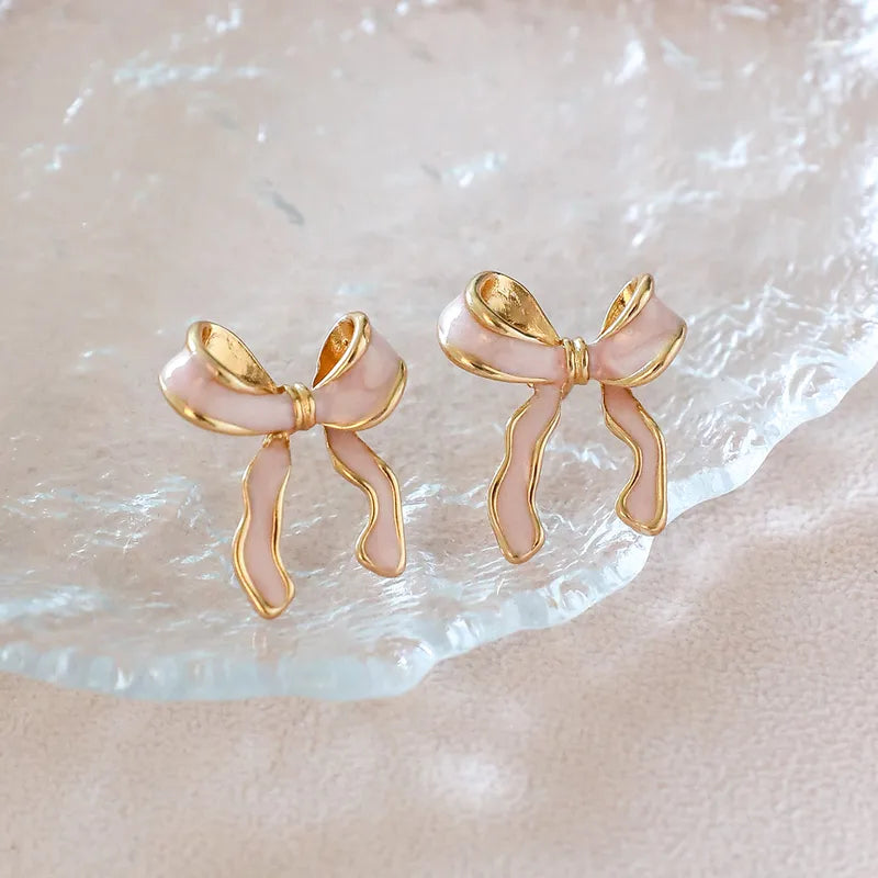 Pendientes Lazo Rosa Princess | Pendientes Coquette Esmalte Rosa