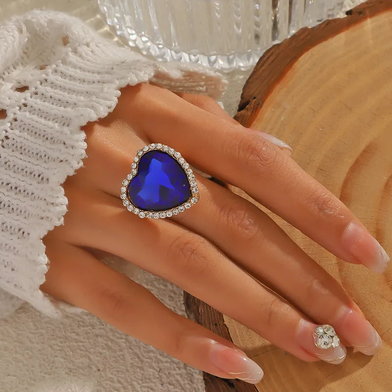 Anillo Corazón Azul Zafiro con Cristales | Anillo Statement Glamour
