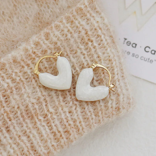 Pendientes Corazón Blanco Vintage | Aro Corazón Esmalte Blanco
