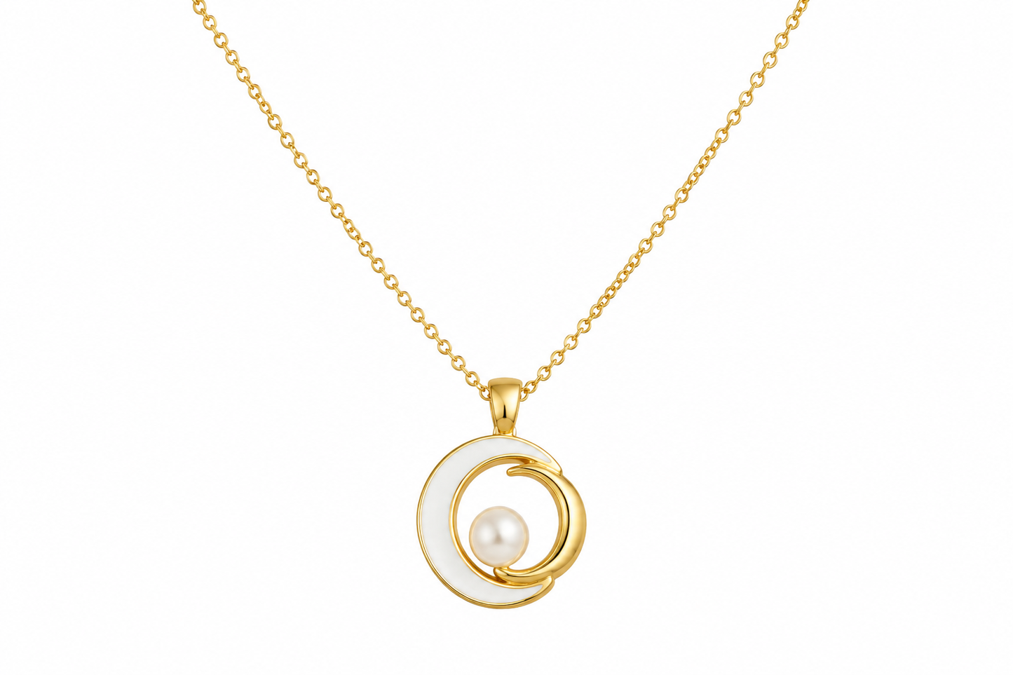 Collar Luna y Perla Dorado | Acero de Titanio Hipoalergénico