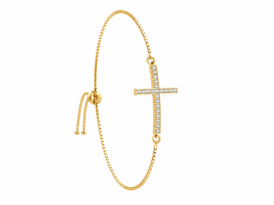 Pulsera Cruz Brillante | Chapado en Oro 18K con Circonitas