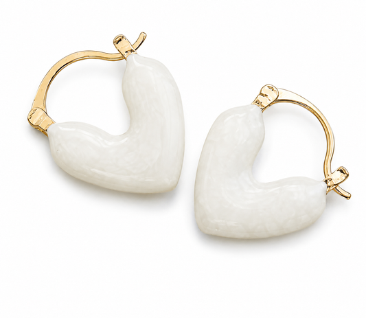 Pendientes Corazón Blanco Vintage | Aro Corazón Esmalte Blanco