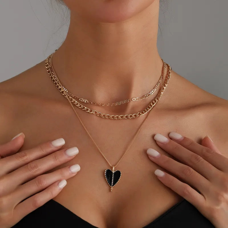 Collar Multicapa Dorado Corazón Negro | Pack 3 Collares Elegance