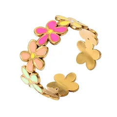 Anillo Floral Multicolor Ajustable | Acero Inoxidable 304