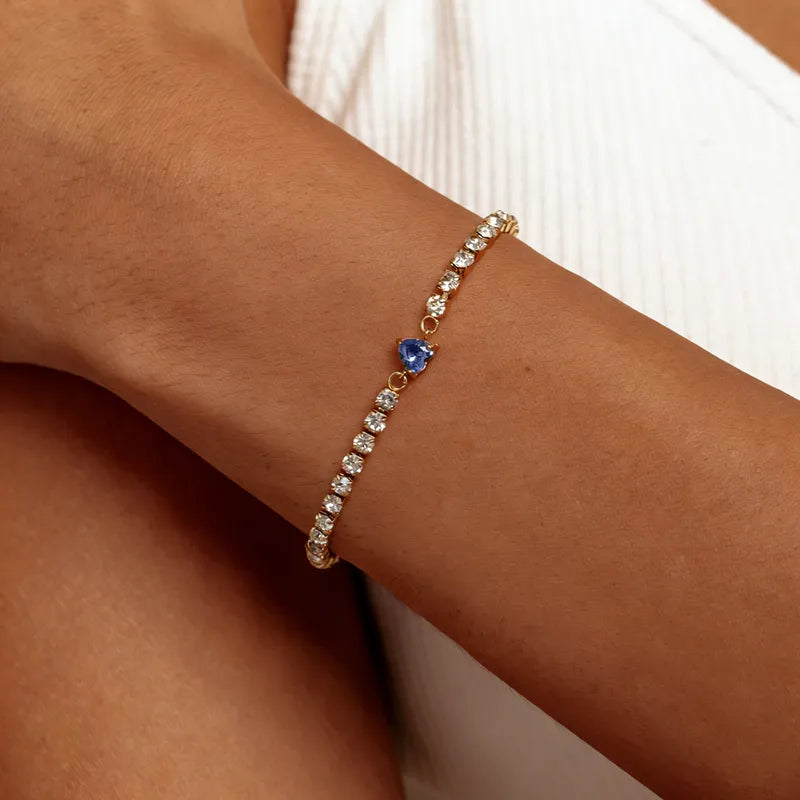 Pulsera Corazón Zafiro | Acero Inoxidable 304 Chapado en Oro 18K