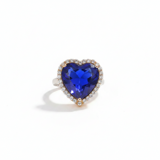 Anillo Corazón Azul Zafiro con Cristales | Anillo Statement Glamour