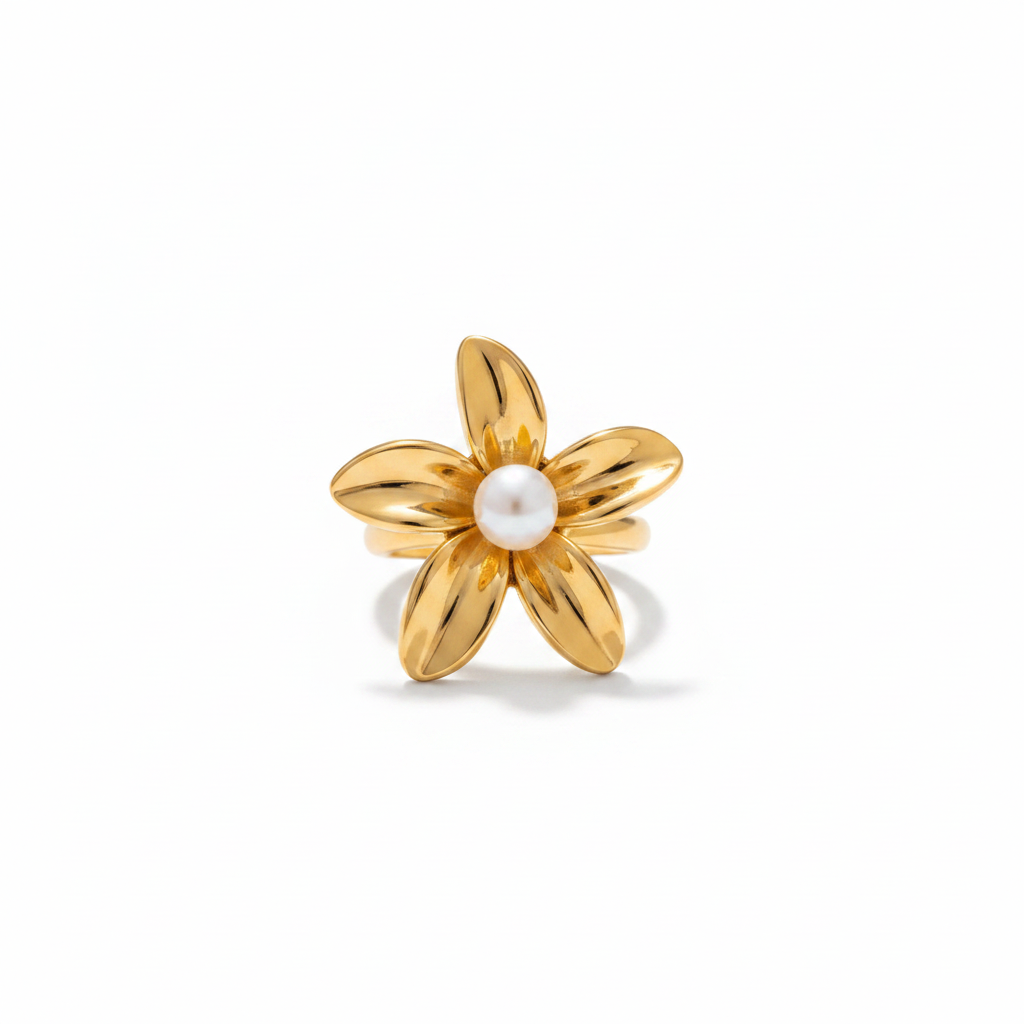 Anillo Flor Dorada con Perla | Colección Tesoros de Verano