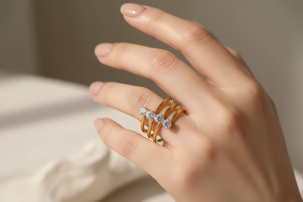 Anillo Triple Brillo Ajustable | Acero Inoxidable 304