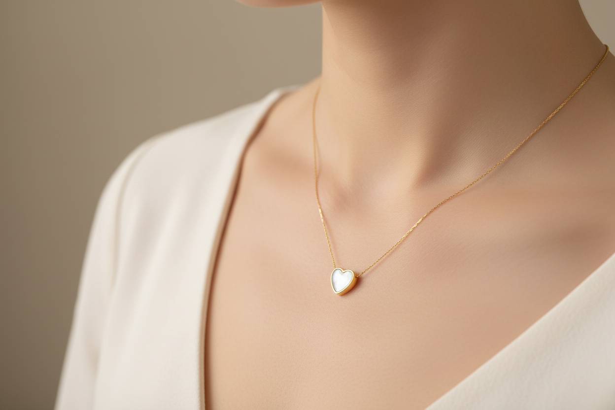 Collar Corazón Nacarado | Acero Inoxidable 304 Chapado en Oro