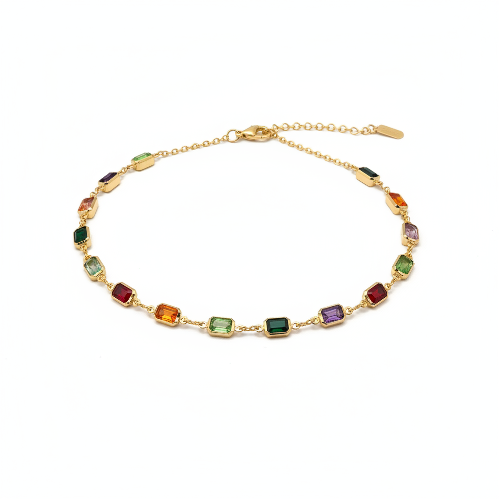 Collar Multicolor Elegance Dorado | Choker Piedras de Colores