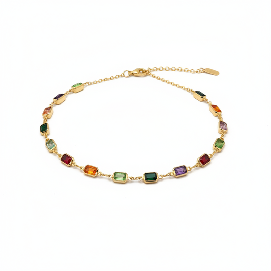 Collar Multicolor Elegance Dorado | Choker Piedras de Colores