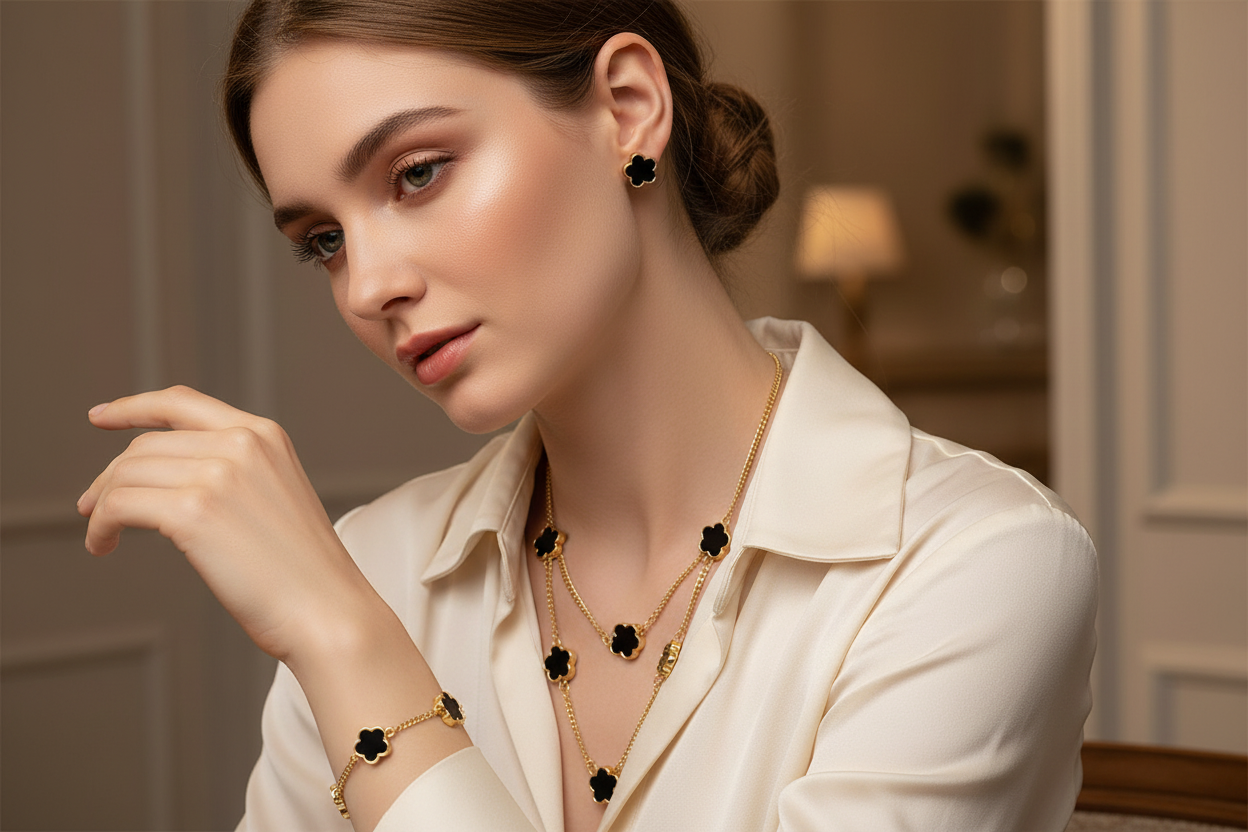Conjunto Black Clover Elegance | Collar, Pulsera y Pendientes