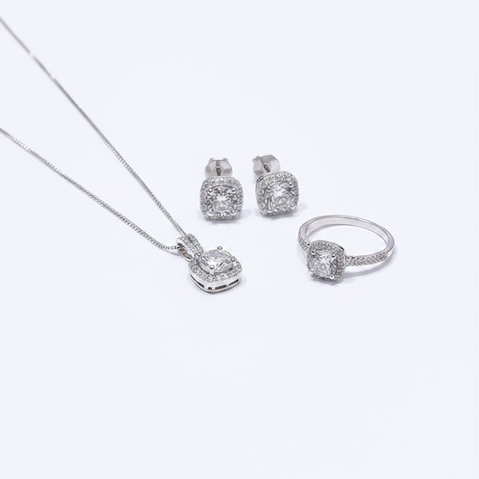 Conjunto de Joyería Brillante | Collar, Pendientes y Anillo con Circonitas
