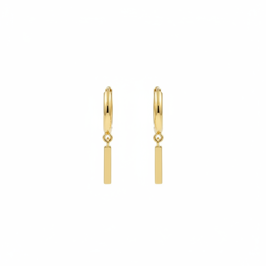 Pendientes Aro Dorado Minimal | Aro con Barra Colgante