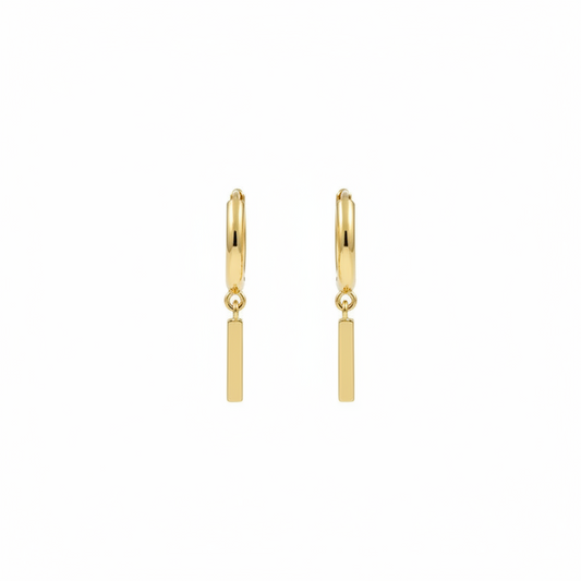 Pendientes Aro Dorado Minimal | Aro con Barra Colgante