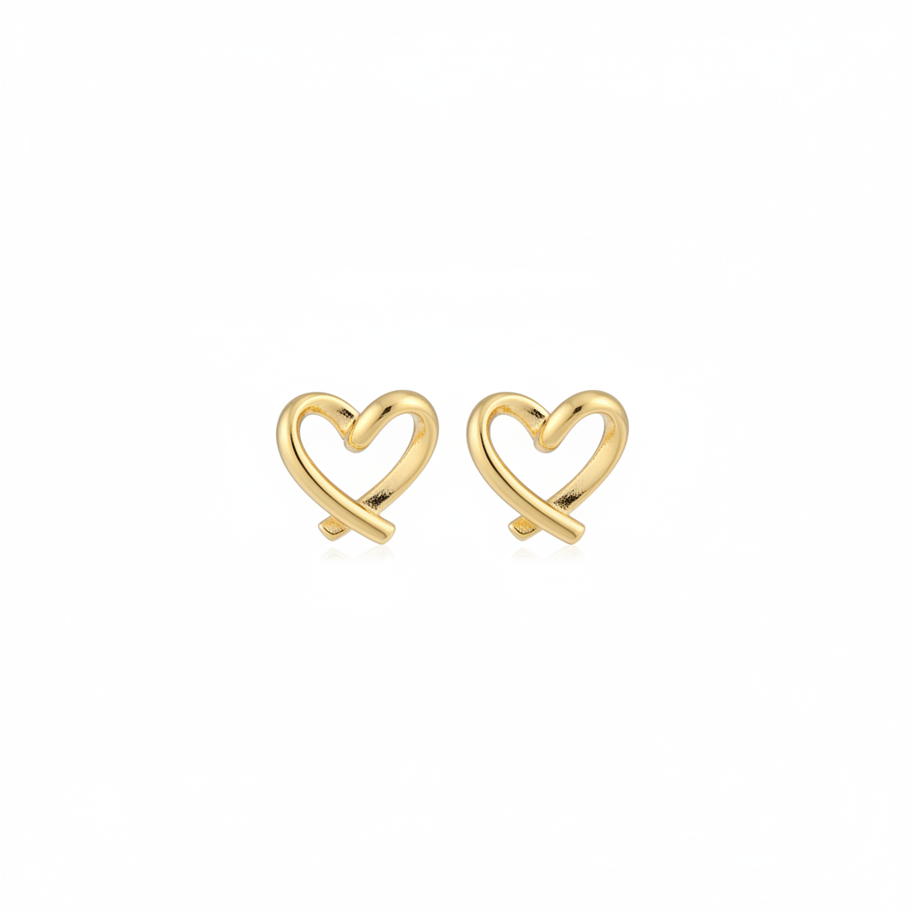 Pendientes Corazón Dorado Glowfy | Botón Corazón Abierto
