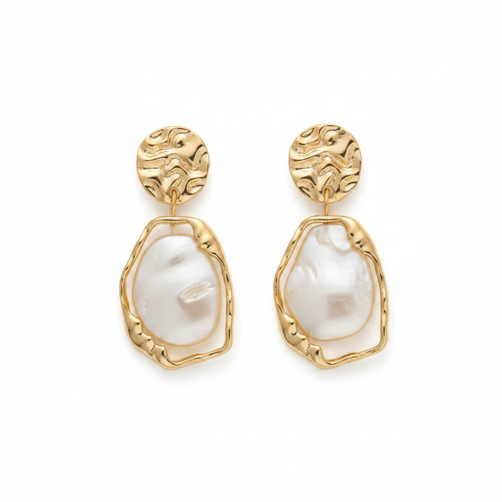 Pendientes Elegance Nácar Blanco | Colgante Dorado y Nácar