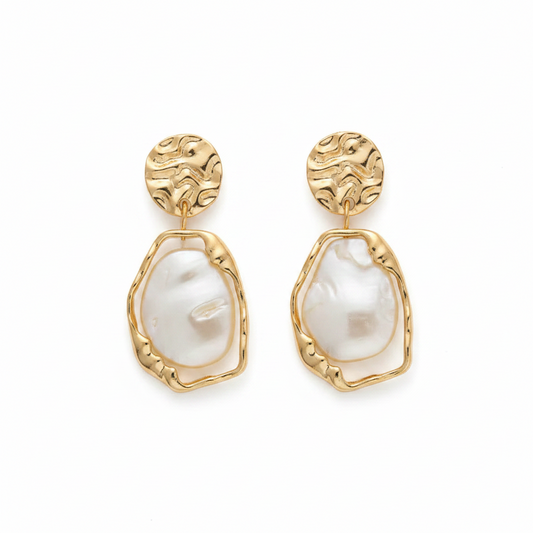Pendientes Elegance Nácar Blanco | Colgante Dorado y Nácar