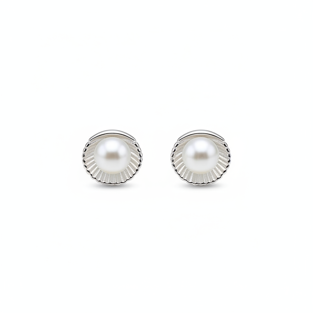 Pendientes Elegantes con Perla | Base Concha Plateada