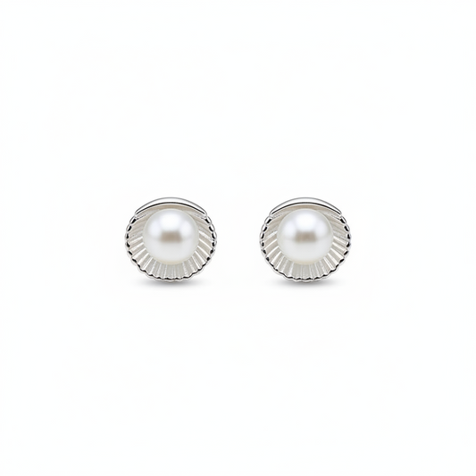 Pendientes Elegantes con Perla | Base Concha Plateada