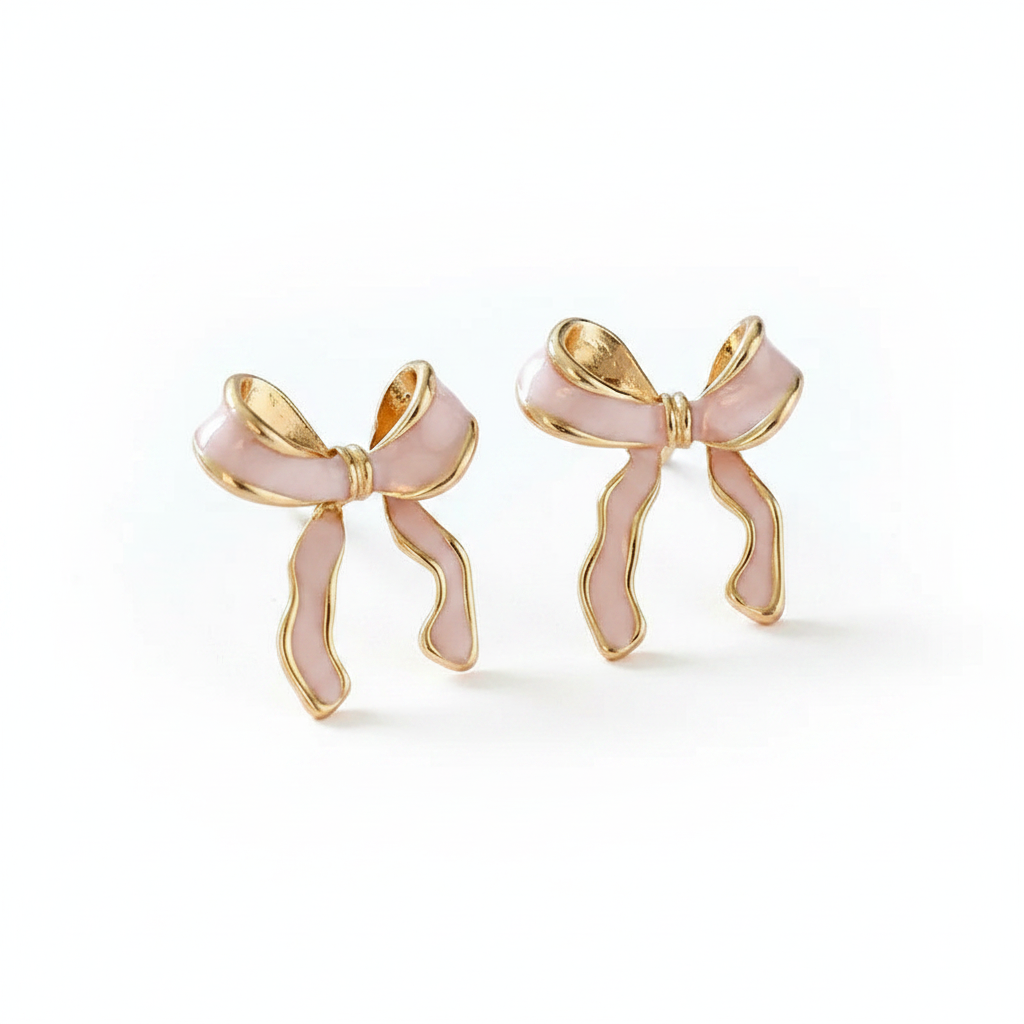 Pendientes Lazo Rosa Princess | Pendientes Coquette Esmalte Rosa