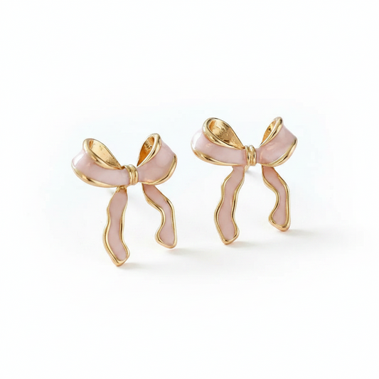 Pendientes Lazo Rosa Princess | Pendientes Coquette Esmalte Rosa
