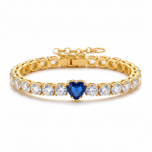 Pulsera Corazón Zafiro | Acero Inoxidable 304 Chapado en Oro 18K