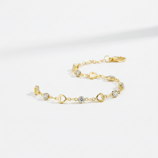 Pulsera Golden Love | Corazones y Circonitas Doradas